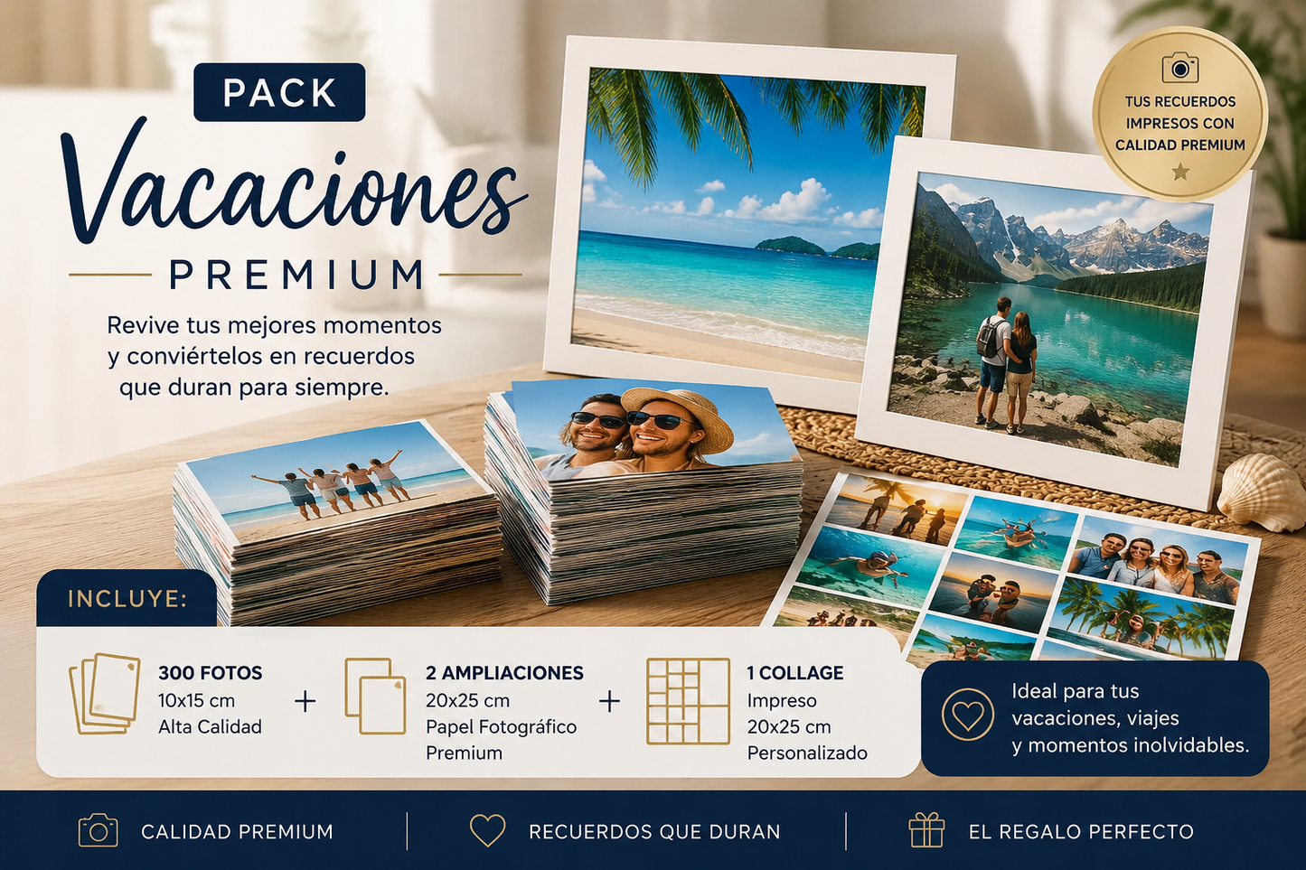 🏖️ Pack Vacaciones Premium (300 Fotos + Collage + 2 Ampliaciones)