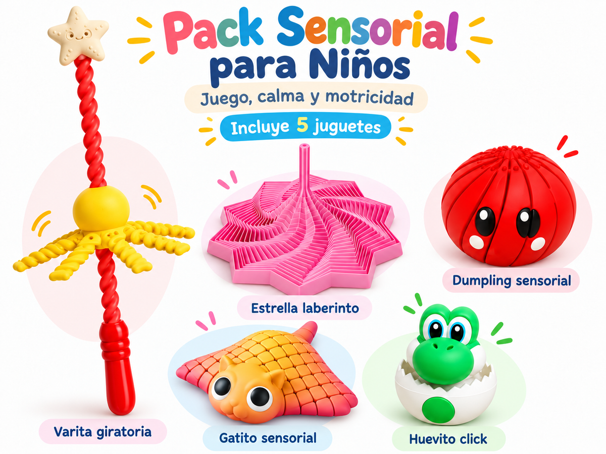 Pack Sensorial para Niños – 5 Juguetes de Juego, Calma y Motricidad